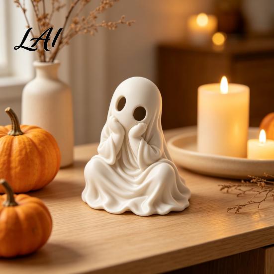 Decorative Ghost for Halloween Party 3D Chin-Resting Spooky Cute Printed Figurine Desk Decor Figurine Funny Ornament Home And Tabletop Decoration