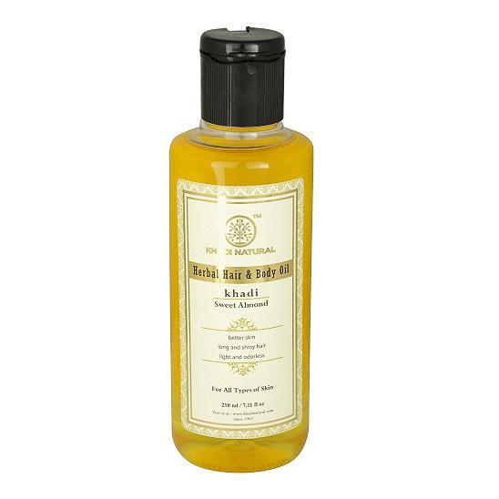 Натуральное Миндальное масло для волос и тела (210 мл), Herbal Hair And Body Oil Sweet Almond, Khadi Natural