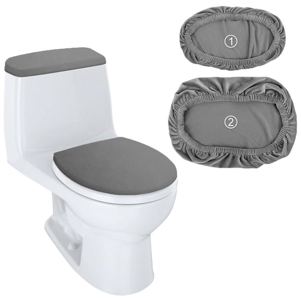 2Pcs/Set Thickened Toilet Seat Cover Solid Color WC Cover Toilet Dust Cover Home Bathroom