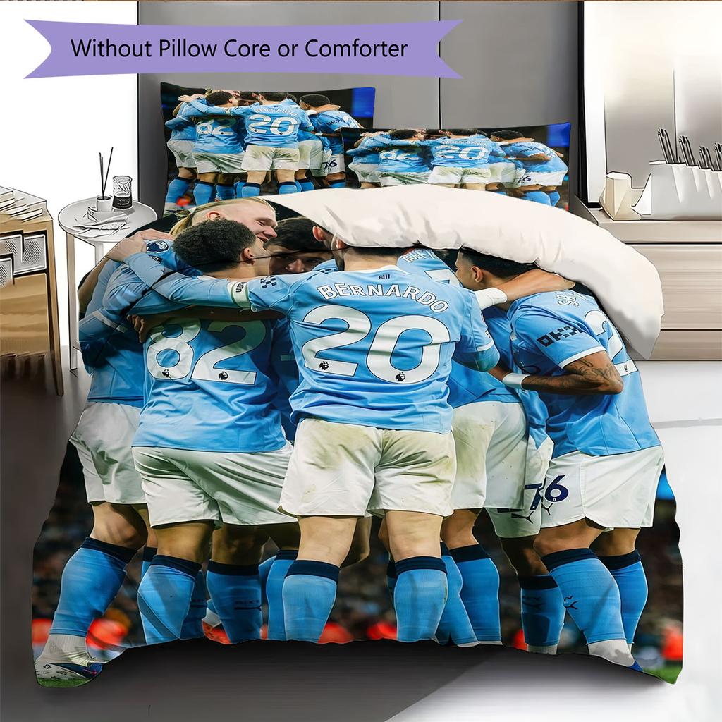 Man City Player Pattern Bedding Home Decoration Birthday Gift ( 1 duvet cover + 2 pillowcase, without core),fan merchandise.
