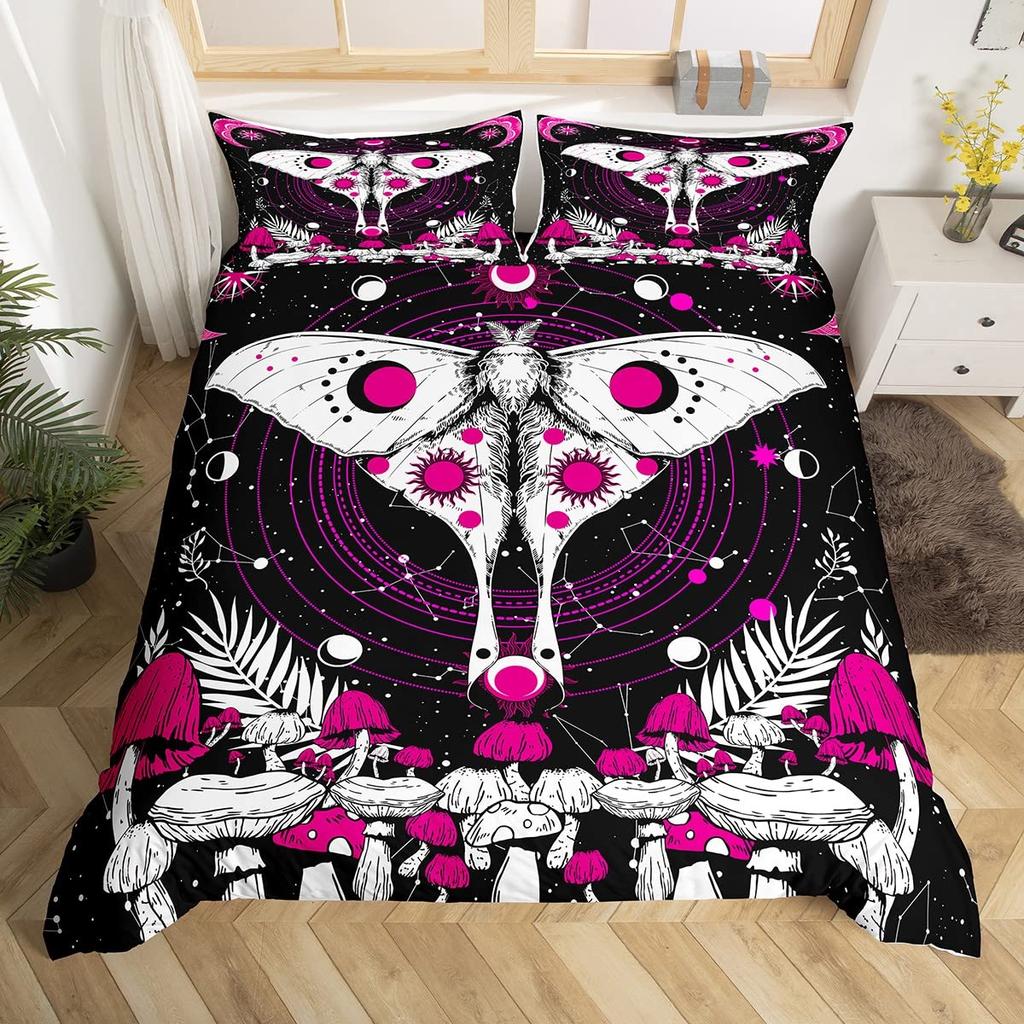 Комплект пододеяльника Queen с грибами, Комплекты постельного белья «Золотая луна и звезды», Психоделическая картина маслом «Мотылек», Планета, Листья, Цветок, Пододеяльник