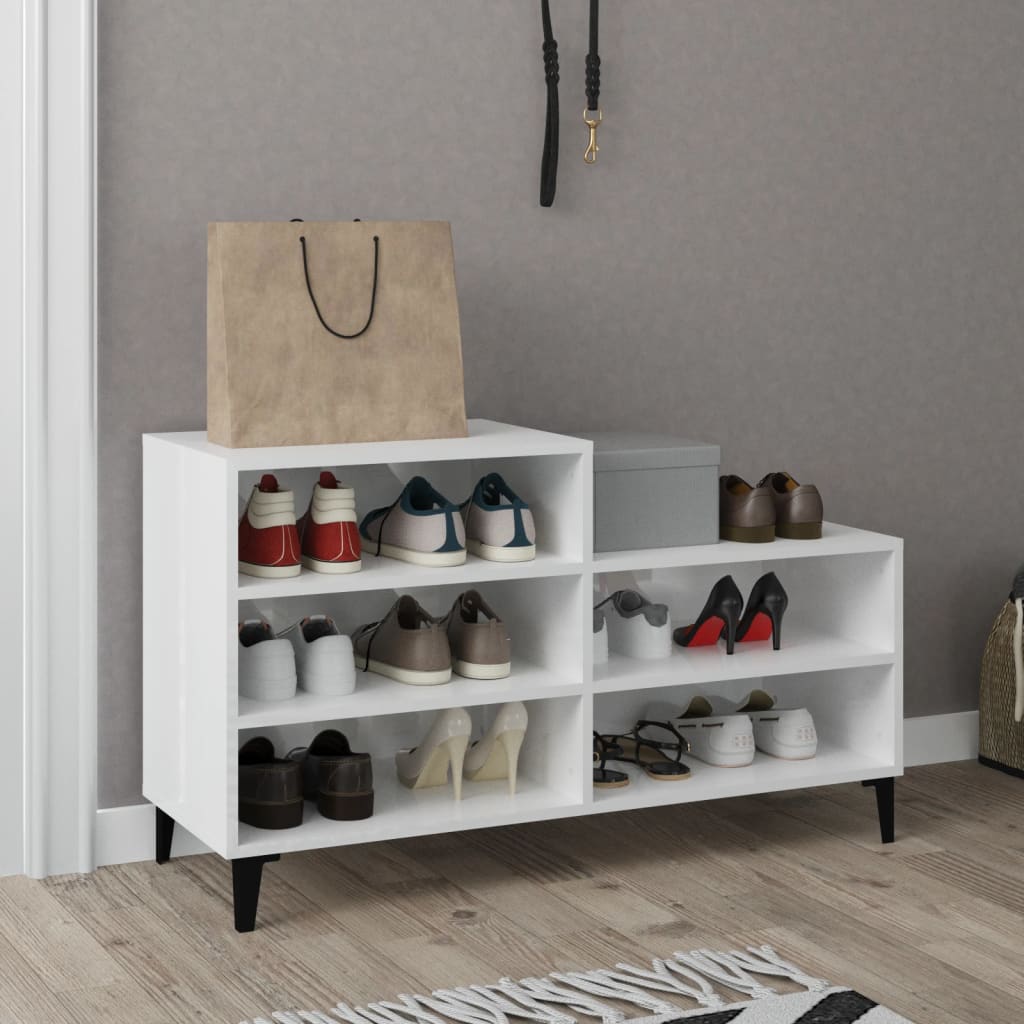 Shoe Rack High Gloss White 102 x 36 x 60 cm Particleboard