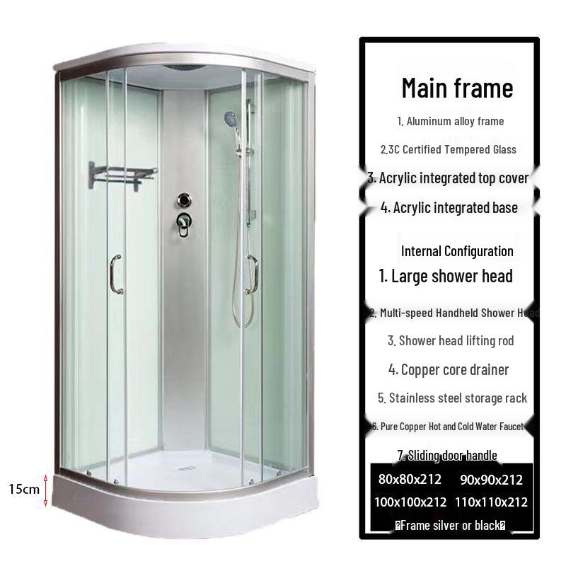 Arc-Shaped Integrated Shower Room with Warm Air and Water Barrier