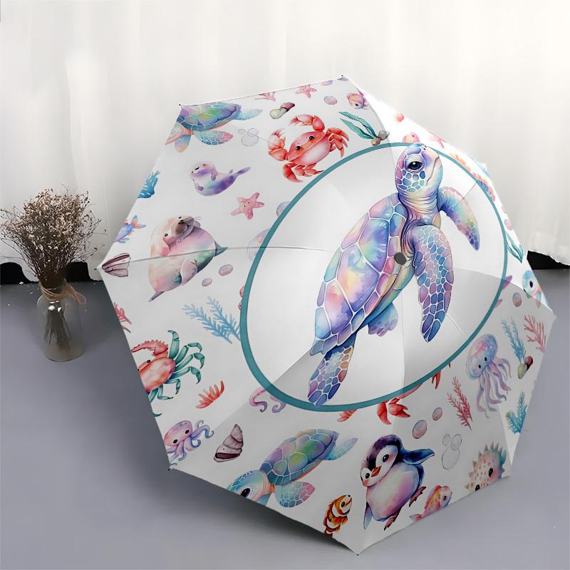 1PC Sea animals Ocean life Umbrella-8-Rib Reinforced, Automatic Open, Lightweight & Durable, Fashion Accessory for Outdoor, Beach L0397