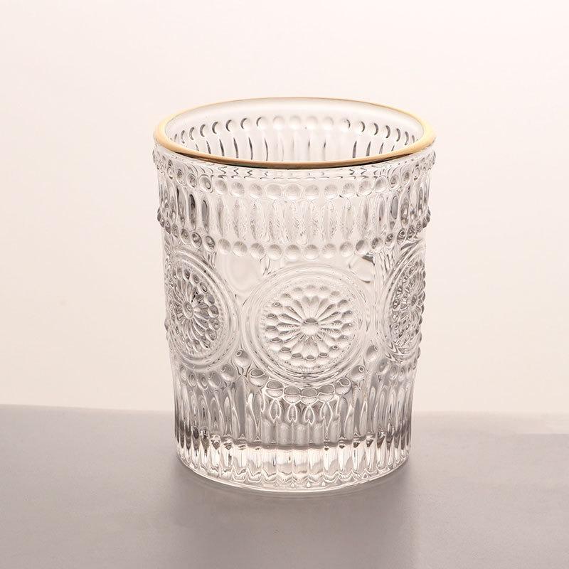 1pcs Golden Edge Sunflower Cup Embossed Glass Cup Water Cup Summer Ins Style Juice Drink Coffee  Beer Mug Transparent Water Cup
