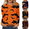 Women's Casual Fashion Halloween Print Long Sleeve Pullover T-shirt Top