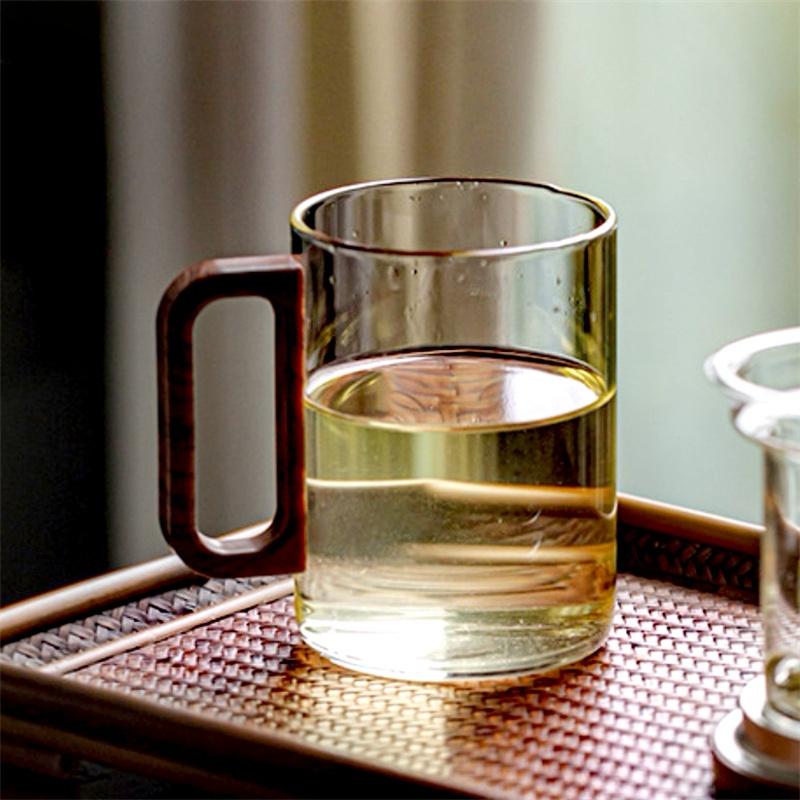 400ml High Borosilicate Glass Coffee Mug With Walnut Wooden Handle Heat-Resistant Tea Mug Breakfast Milk Coffee Cups and Mugs
