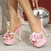 Модные женские хрустальные туфли на высоком каблуке 15 см, туфли-стилеты на водонепроницаемой платформе с цветочным дизайном для подиума, ночного клуба