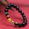 Five Gods of Wealth Classic Black Agate Bracelet - Unisex Buddhist Bead Single-Loop for Benmingnian
