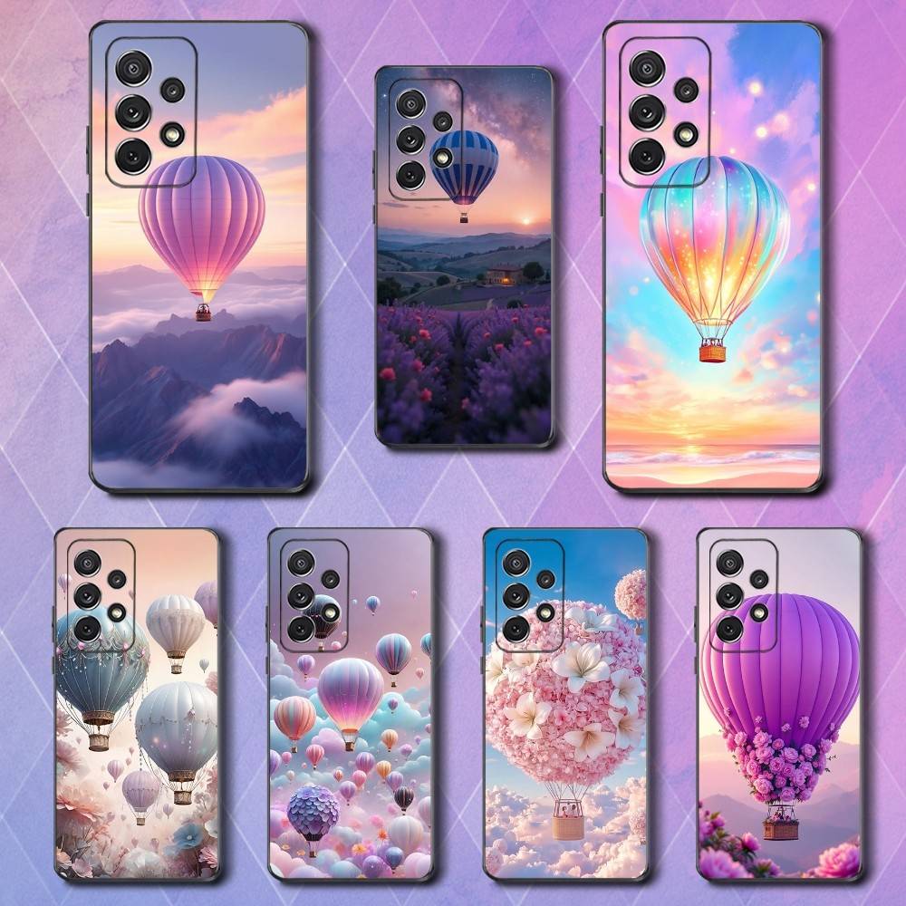 Romantic Hot Air Balloon Phone For Samsung S25,S10,S20,S10,S21,S9,S24,S23,Ultra,FE,Plus,Lite,Soft Silicone Black Cover