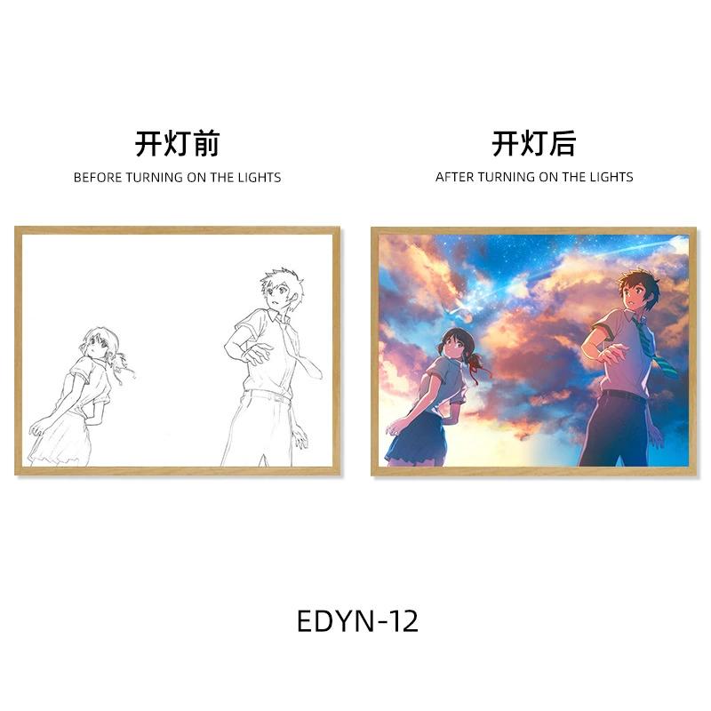 Your Name Led Light Painting Cartoon Frame Night Lamp Anime Glow Wall Art Night Light Room Decoration Poster Draw Light Gifts