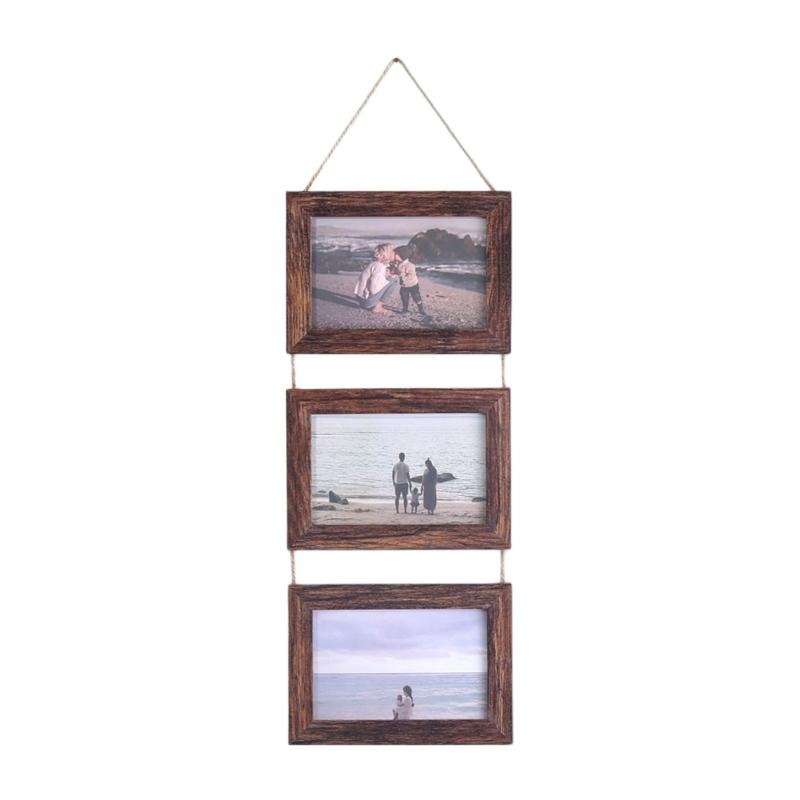Подвесные фоторамки 5x7 дюймов с 3 отделениями, Деревянные настенные фоторамки в деревенском стиле, Для размещения 3 фотографий, Декор для стен