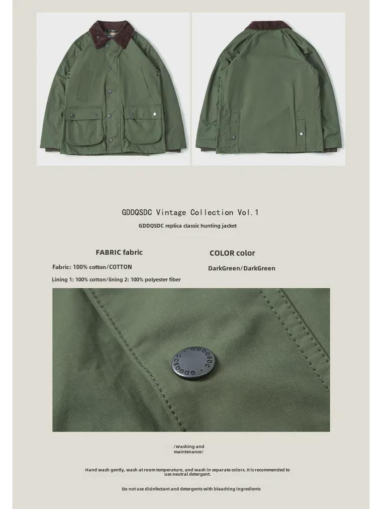 Unisex British Retro Corduroy Collar Hunting Windbreaker