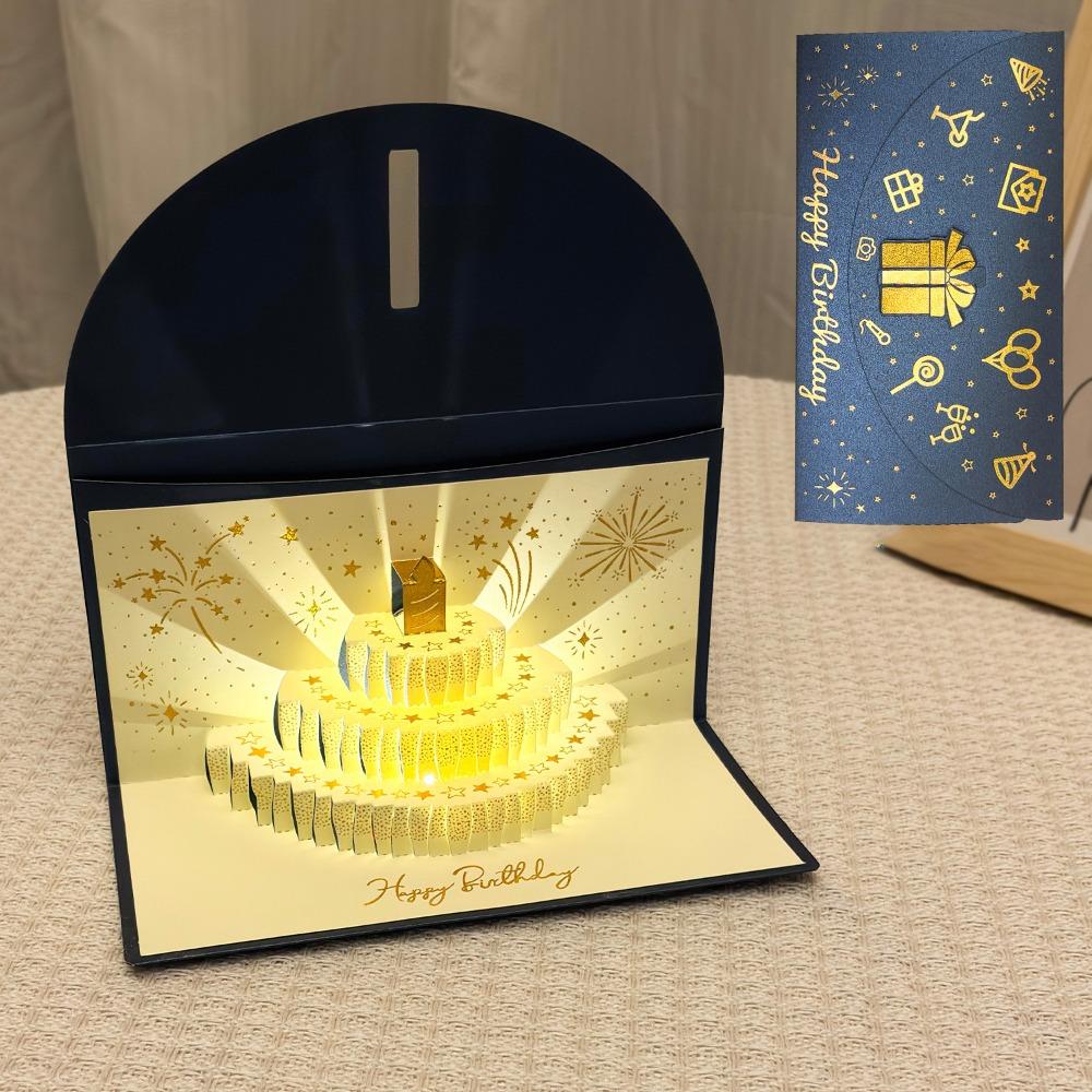 3D Pop-Up Красный Конверт-Открытка на День Рождения Может Вместить 1-20 Банкнот Складная Музыкальная Открытка со Светом Золотая Обложка с Золотым Тиснением