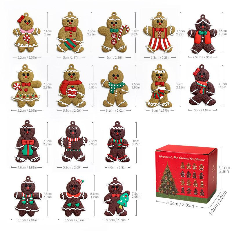 16pcs Gingerbread Man Ornaments, Hanging Christmas Tree Decorations, PVC Material, Festive Holiday Decor for Home & Party