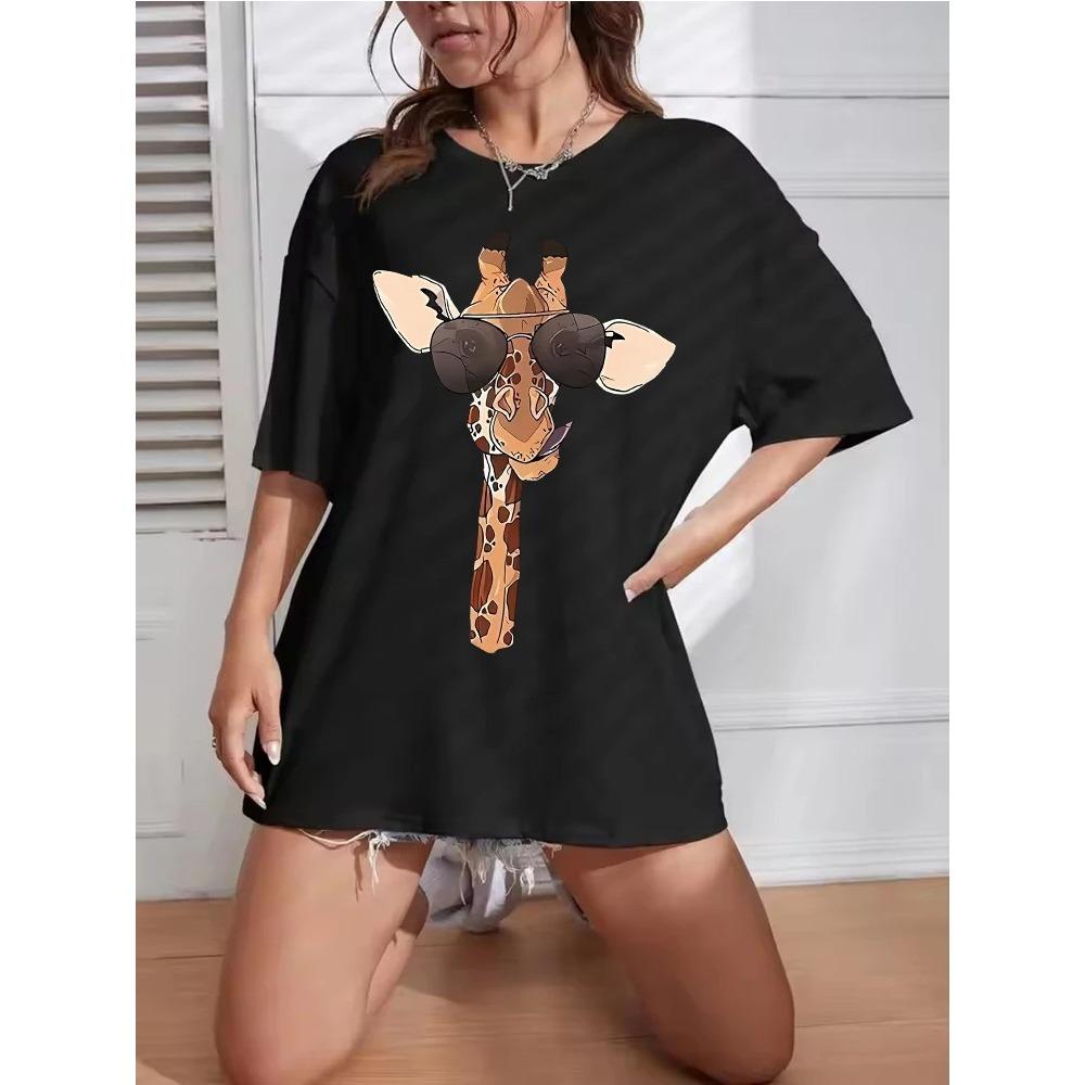Cute Giraffe Fashion Y2k Bear Funny T-shirt Woman Bear T-shirt Short Sleeve Hip Hop