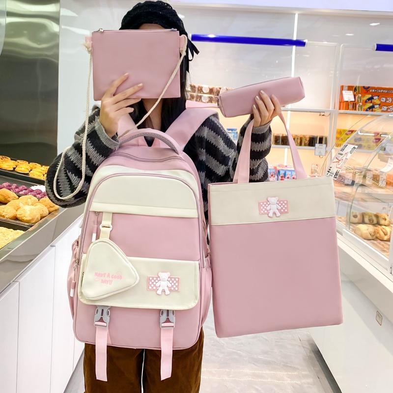 Комплект из четырех рюкзаков в студенческом стиле для женщин, рюкзак для старшеклассников, большая вместимость, школьная сумка