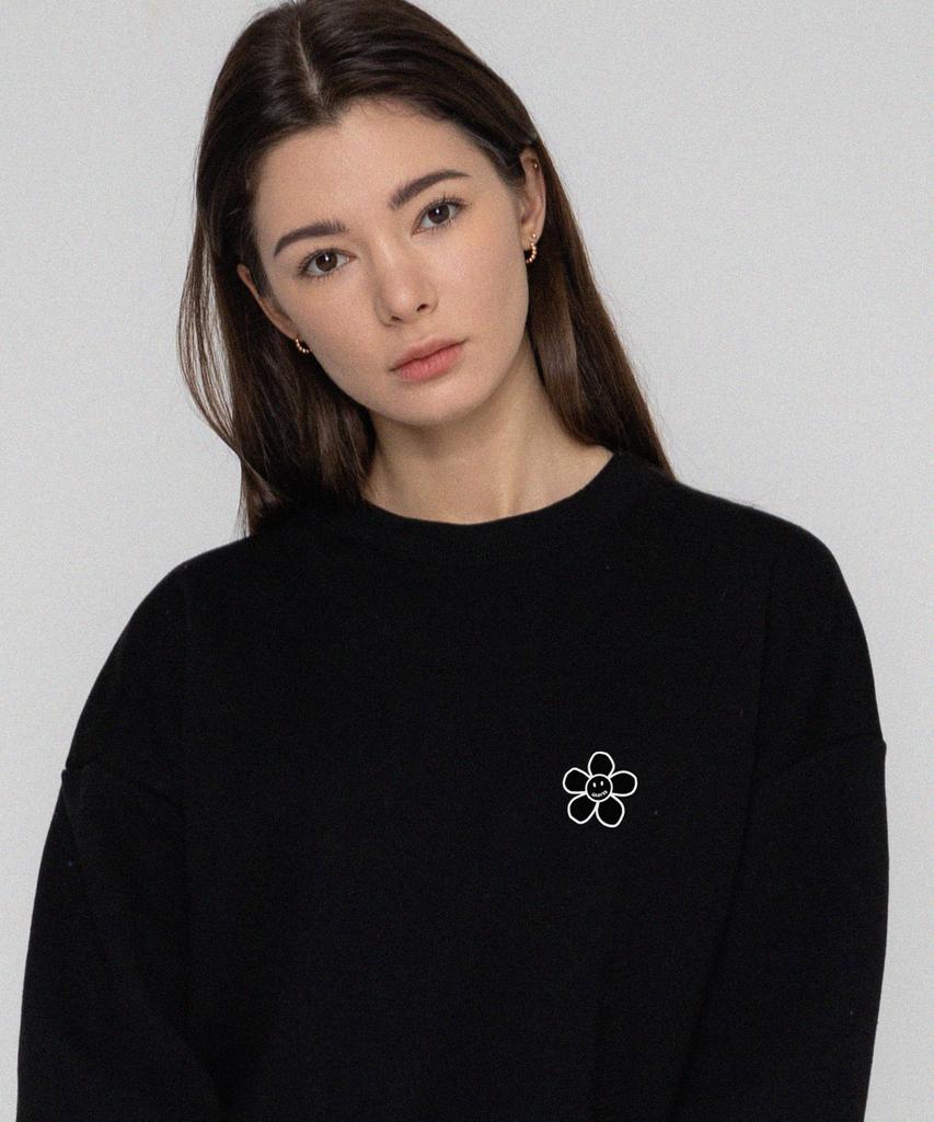 GRAVER [Unisex] Line Flower Dot Logo Smile Sweatshirt_Black