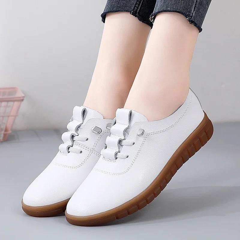Sneakers Women Casual Shoes Spring Autumn Flats Genuine Leather Moccasins Woman Slip-on Loafers Female Boat Shoes