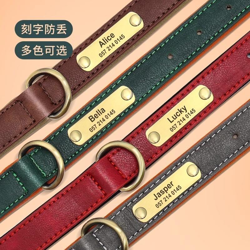 Personalized Engraved Dog Collar Leather Pet Small Medium Dogs