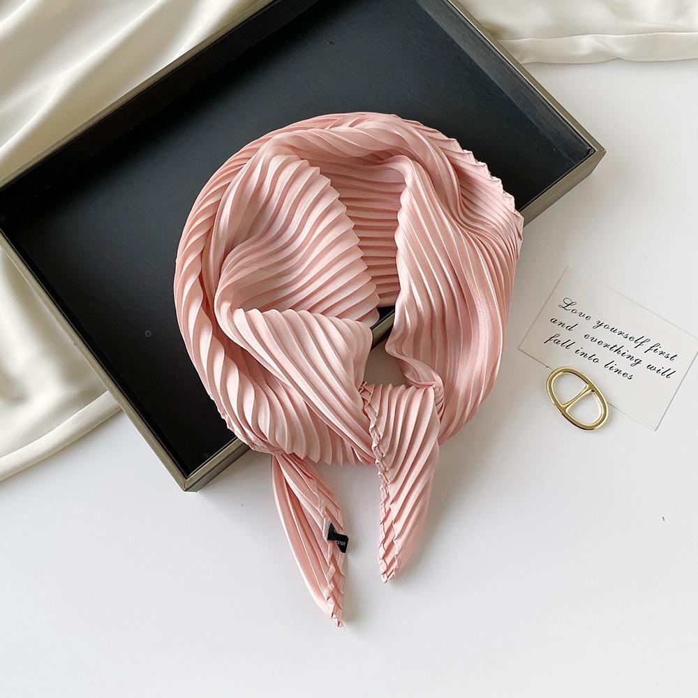 Summer solid color crumpled silk scarf female dopamine orange wear bright color imitation silk scarf sweet Japanese and Korean small headband