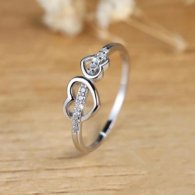 Sterling Double Heart Design Женские кольца Модные обручальные кольца Аксессуары Кубический цирконий Любовь Ювелирные изделия Подарок