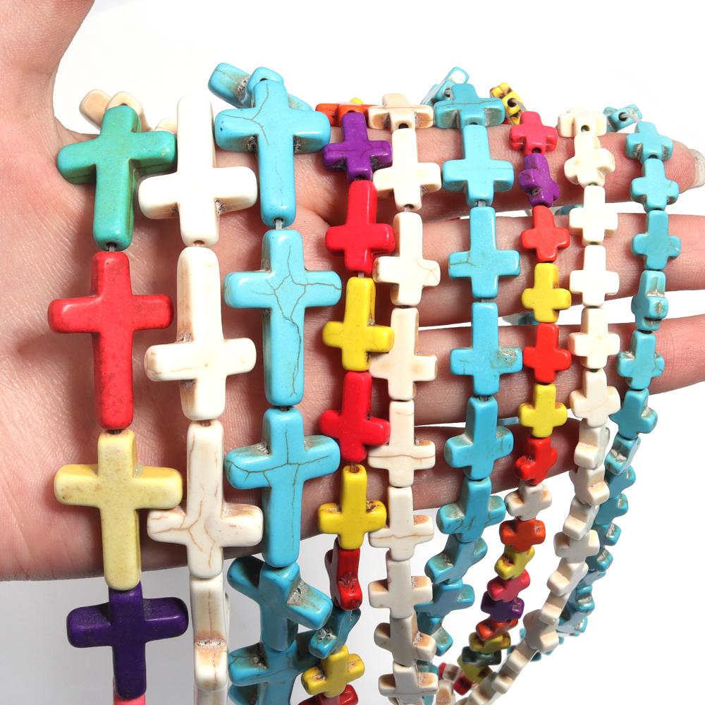 1 Strand 38cm Natural Stone Beads Colorful Charm Cross Shape Turquoise Beads For Necklace Earrings DIY Jewelry Making Wholesale