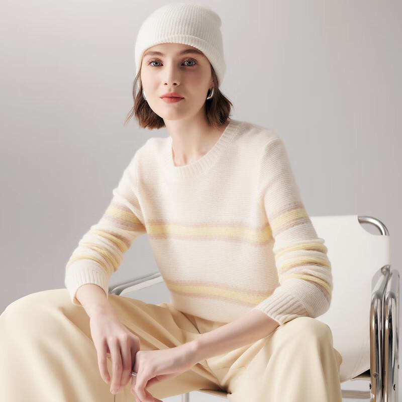 Palo Pure Cashmere Striped Jacquard Crewneck Pullover