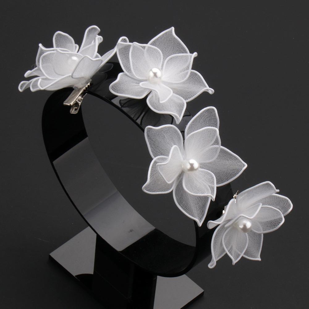 Многослойные заколки для волос с цветами по бокам, белые тканевые, шпилька, аксессуары для волос, цветочные головные уборы, невеста