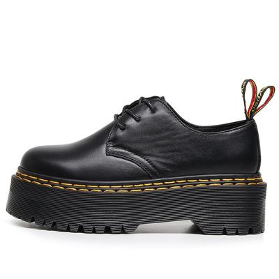 Женские низкие ботинки Мартин на толстой подошве с отверстиями и двойной строчкой, кожаные с круглым носком, повседневные студенческие ботинки на платформе, короткие ботинки