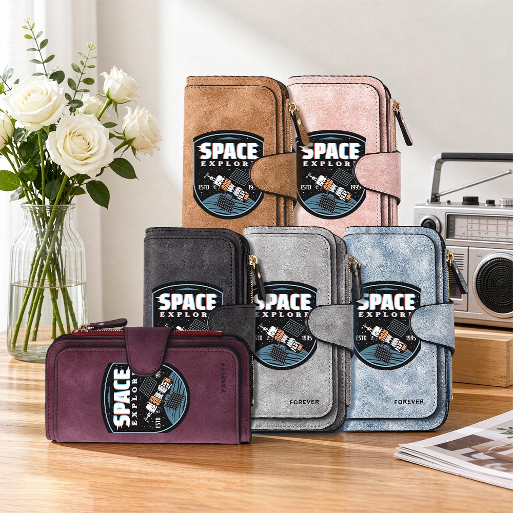 Space Exploration Badge Print Wallet Forever Stylish Durable Portable Card Holder for Daily Use