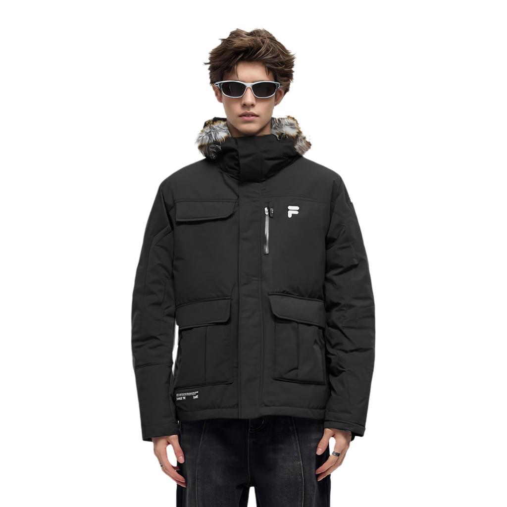 Fila Fusion Модная длинная модная свободная теплая пуховая куртка с капюшоном мужская верхняя одежда Глубокий черный T11M241916F-BK