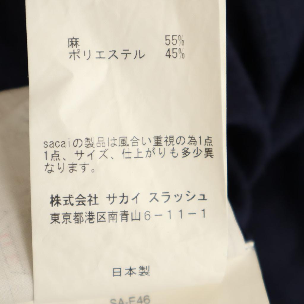 Sacai Made In Japan Linen Blend Short Sleeve Fringe T-shirt 2 Navy Poke T Women Used