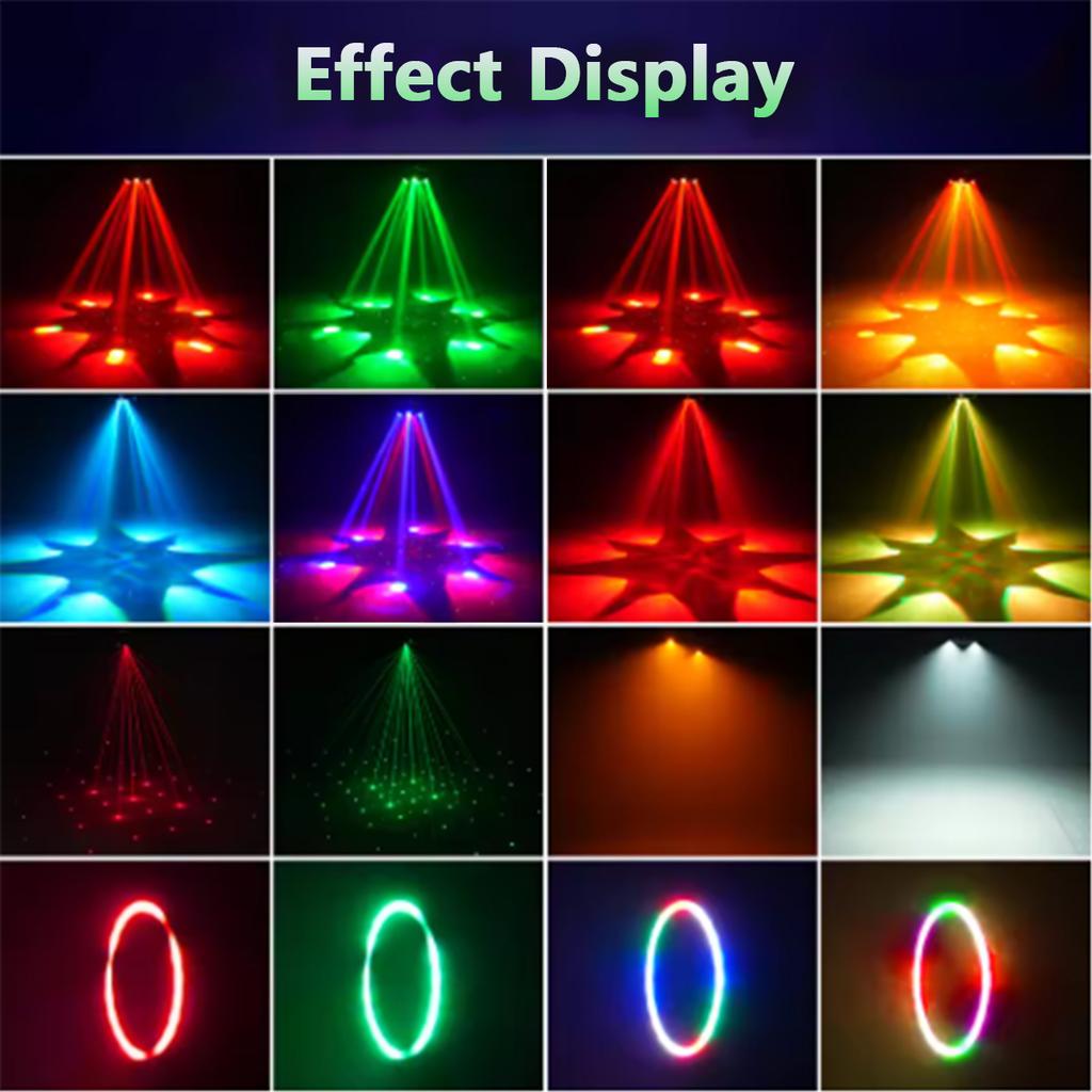 European Warehouse Hot Sale 6-Arms Bee Eye Moving Head Light RGB Halo Ring DMX Remote Voice Control Disco Lamp for DJ Stage