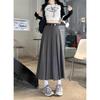 Korean-Style Gray High-Waisted A-Line Pleated Mid-Length Skirt for Women - Spring/Autumn