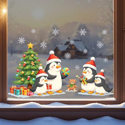 Электростатическая рождественская елка снежинка пингвин электростатическая адсорбция без клея стеклянная наклейка подходит для Рождества