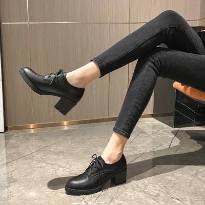 Кожаные туфли на плоской подошве для женской обуви Huizhou, черные туфли со шнуровкой спереди, детские туфли на толстом каблуке, осенне-зимние новые кожаные туфли, женская мягкая подошва