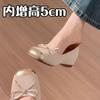 Sheepskin Version~ Genuine Leather French Flat Bottom Inner Height Increase Ballet Single Shoes Women's Bow Gentle Evening Shoes Mary Jane Shoes