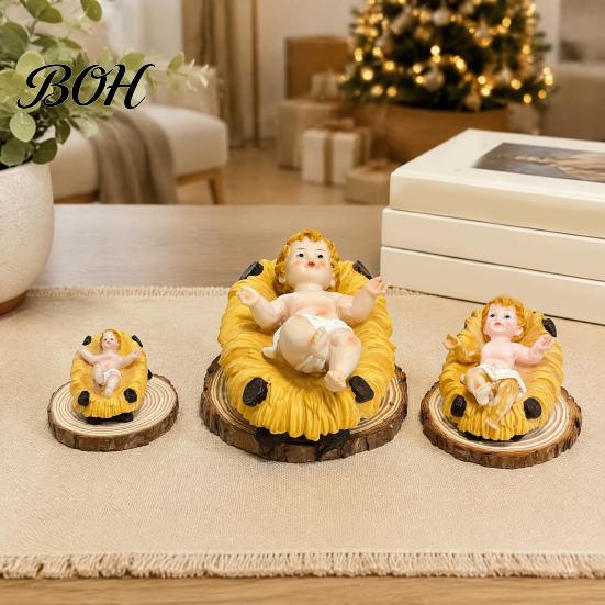 Small Sacred Figurines for Display Baby Jesus in Manger Statue, Easter Nativity Resin Holy Family Decor Sculpture, Hand-Painted Christmas Creche Home