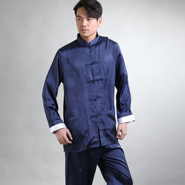 Мужской шелковый комплект тансюит с длинным рукавом - Костюм для кунг-фу с рукавами, которые можно подвернуть, для весны и осени