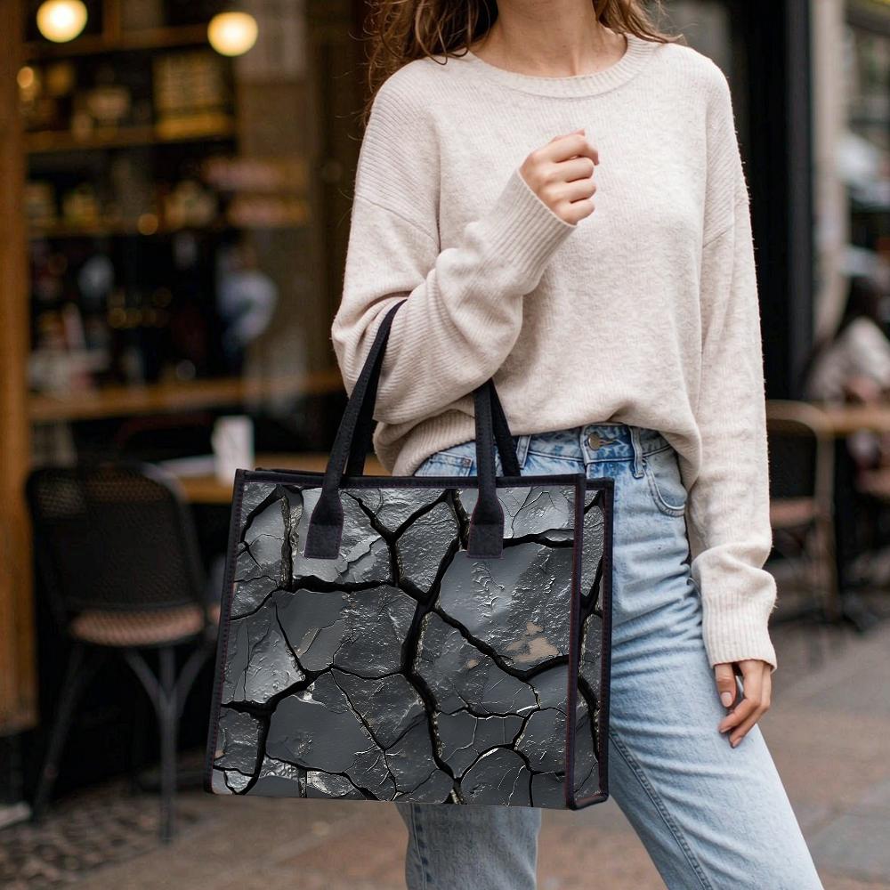 Trendy Cracked Pattern Tote Bag Large Capacity Daily Shoulder Handbag For Women Casual Commute Use