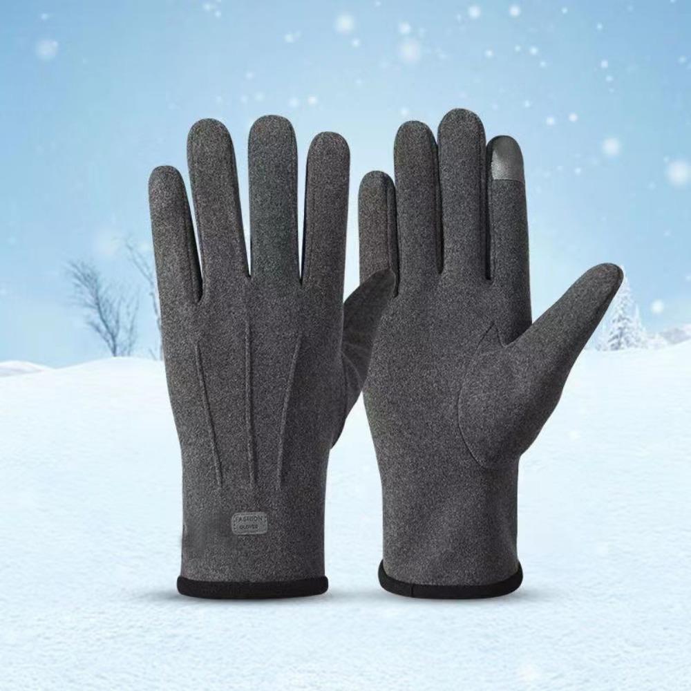Double Sided Plush Finger Gloves Suede Fabric Warm Gloves New Touch Screen Gloves Men's Style