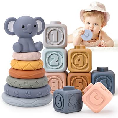 Qizebaby Детские кубики, Мягкая игрушка Монтессори для 1-летних, Игрушка для ванны, Игра на складывание, Сортер по форме, Развивающая игрушка для 1-2-летних, Мальчики а