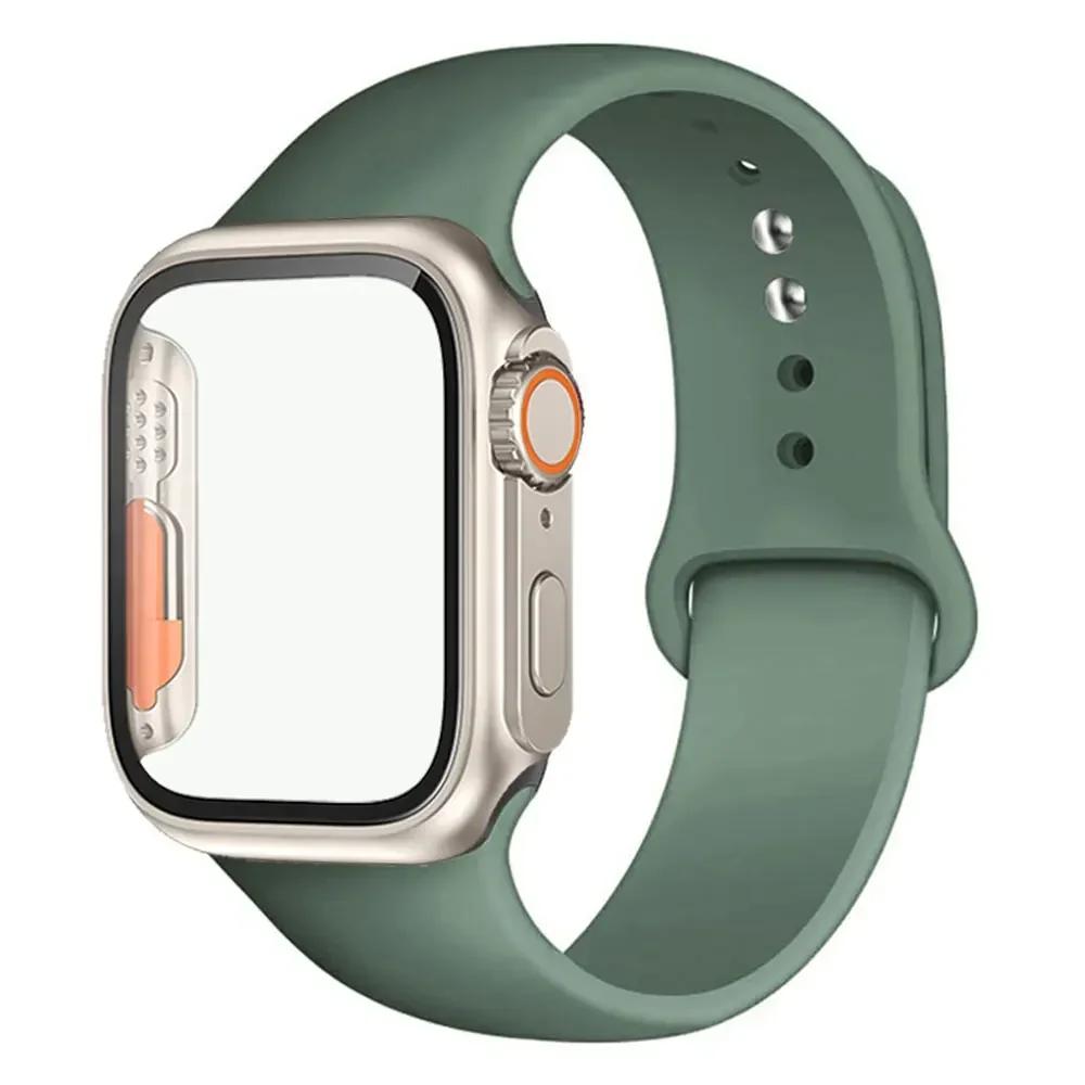 Силиконовый ремешок+Чехол для Apple Watch Band 44 мм 45 мм 41 мм 40 мм Закаленное стекло Cover Изменить на Ultra iWatch Series 9 8 7 SE 6 5 3