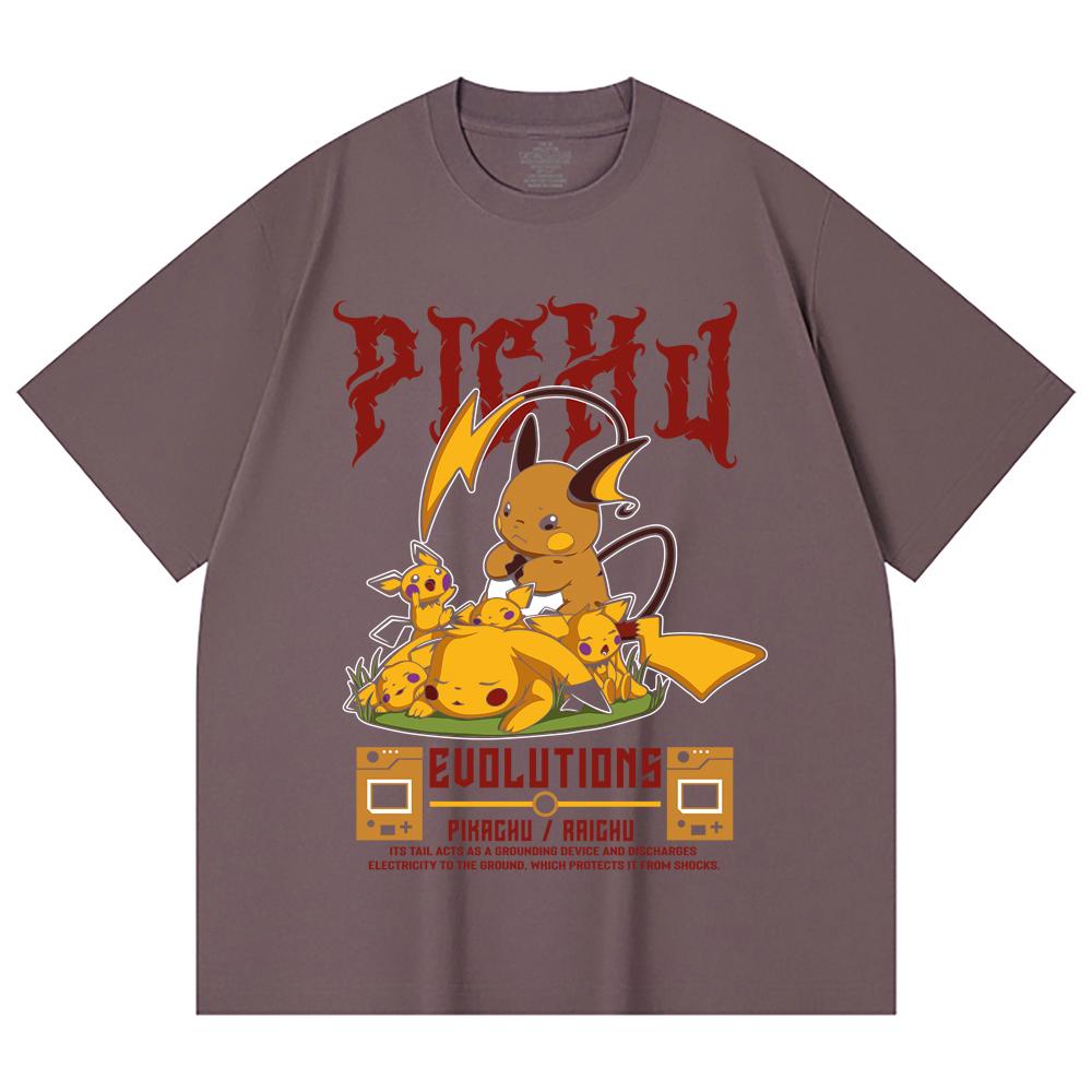 230 Gsm 100% Cotton Pokemon V18 Pikachu Evolutions Print Unisex Heavy Cotton T Shirt