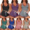 Women Sleeveless Split 2 Piece Set Casual Short Pants Casual Outfit Sportswear