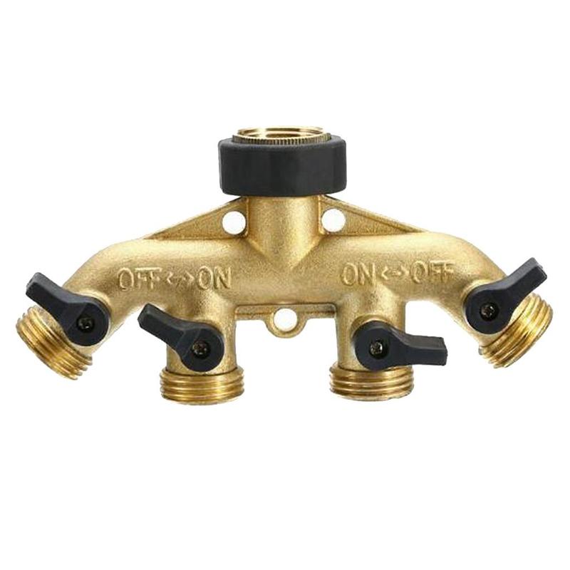4 Way Brass Hose Splitter Adapter With Separate Valves For Outdoor Garden Faucet For Multi Hose Connection High Flow Design