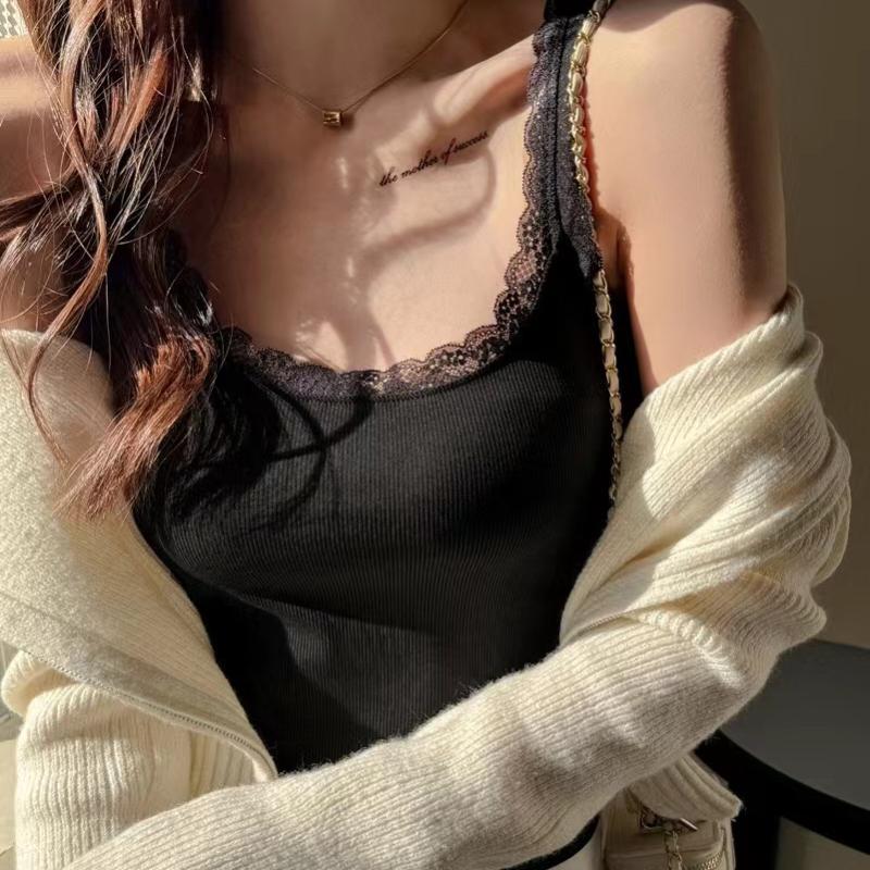 Black Tops Summer Sleeveless Women Tank Top With Lace Top Red Inside Wear Lace Camisoles Loose Underwear Womens Clothing Vest