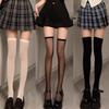 Черно-белые сексуальные длинные носки выше колена, женские милые гольфы в стиле Лолиты с бантом до бедра, ажурные чулки в готическом стиле, в стиле панк, кружевные сетчатые леггинсы