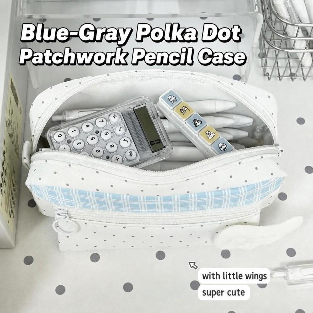Polka Dot Plaid Pencil Case Large Capacity Stationery Pouch Stationery Organizer Back to School